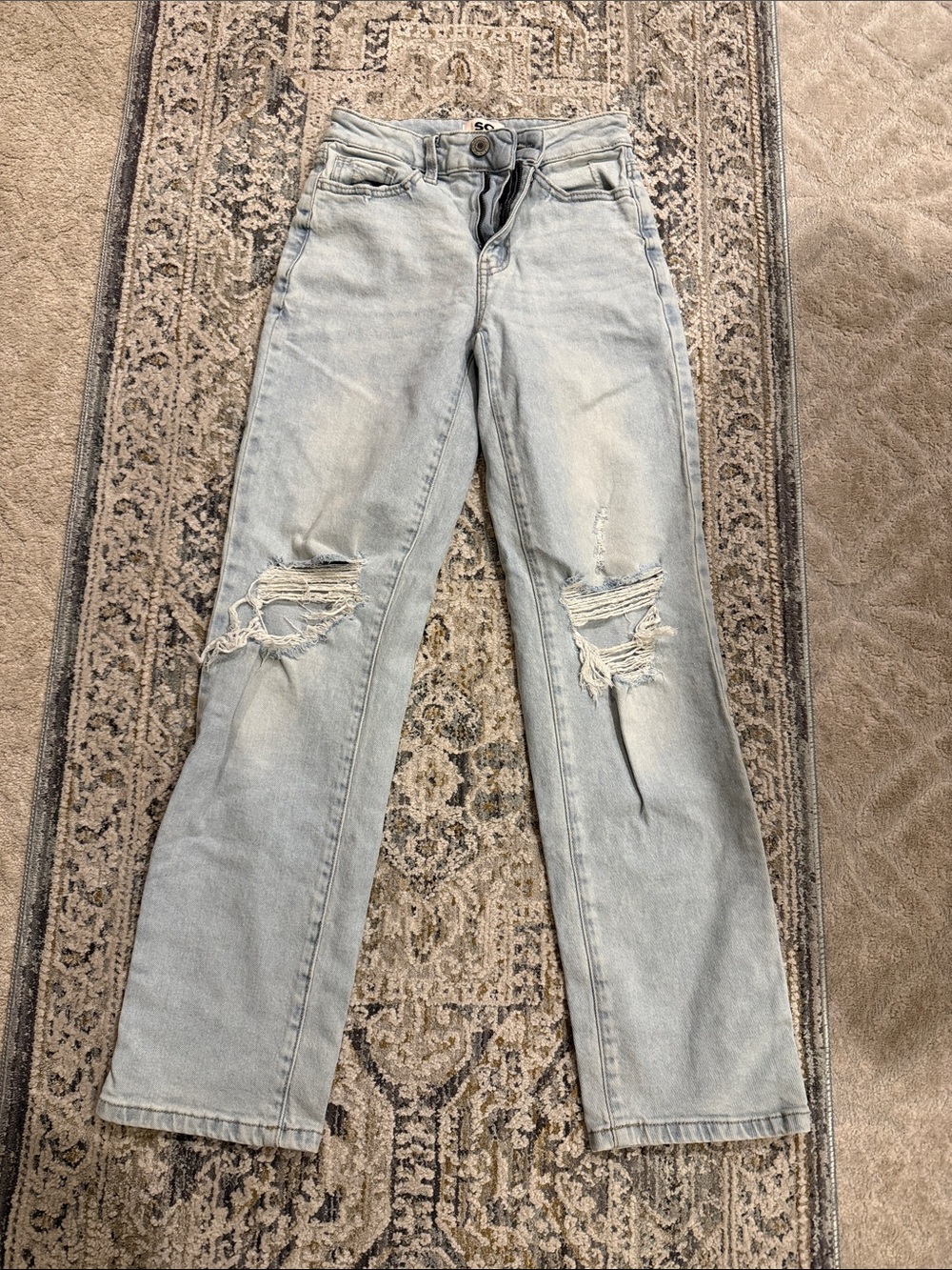 SO Light Blue Distressed Straight Leg Jeans